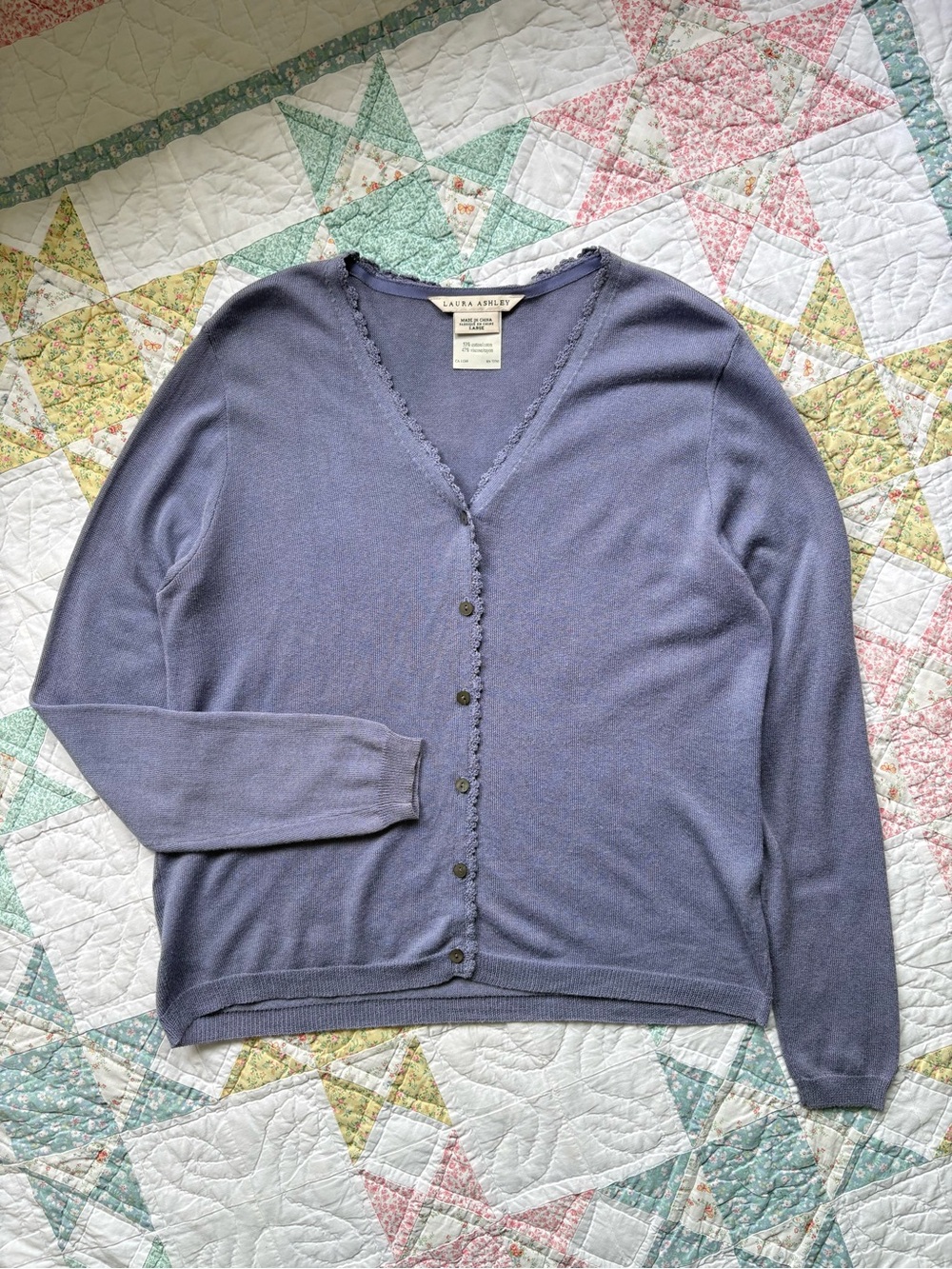 Vintage Laura Ashley Cardigan Sweater VNeck Thin Lightweight Cottagecore 90s Y2K